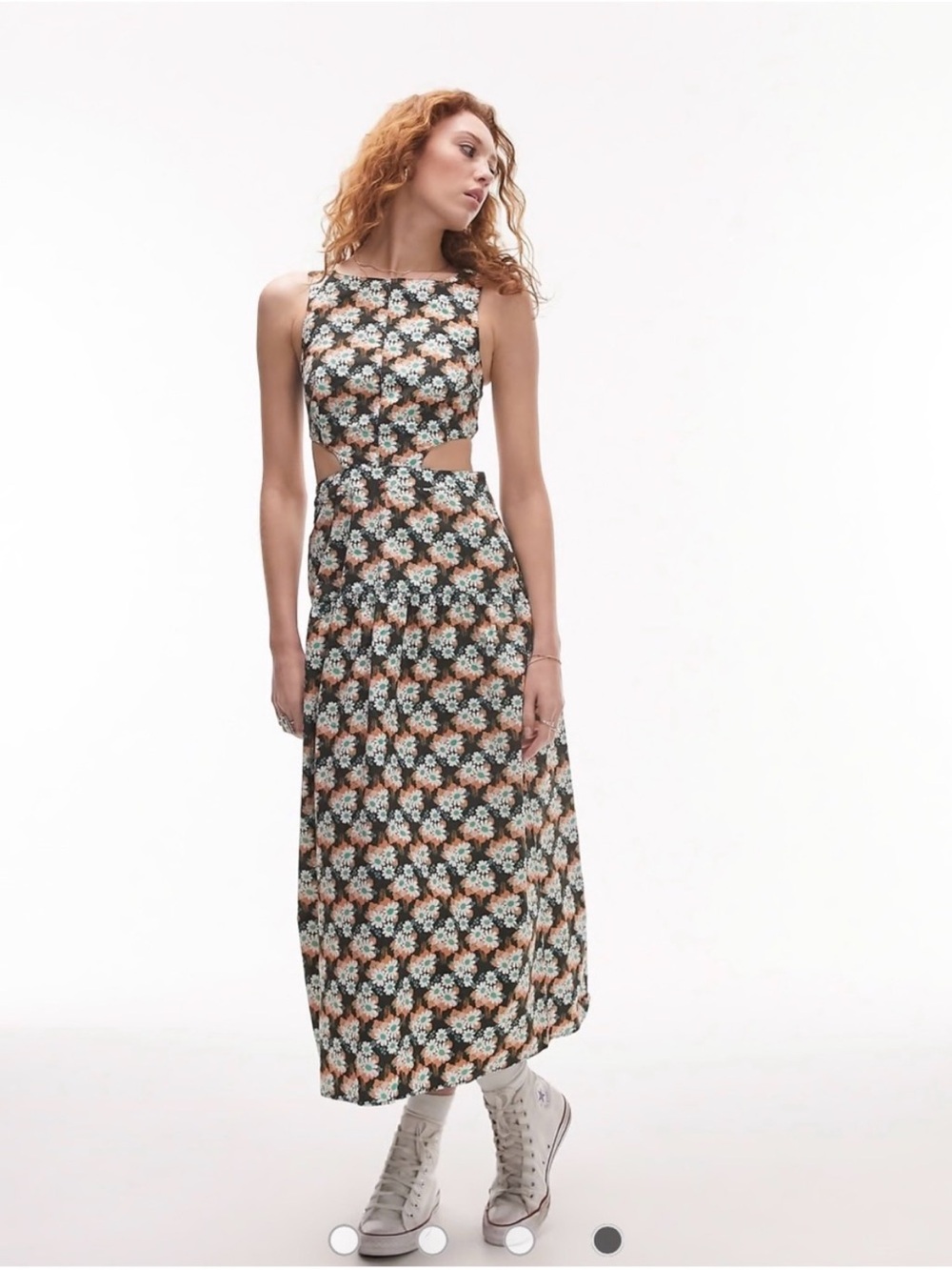 Topshop Floral Cutout Midi Dress